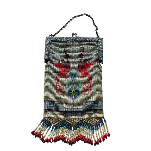 Antique 1920s Beaded Purse with Birds – Art Deco Frame – Flapper Evening Bag - - Picture 1 of 4